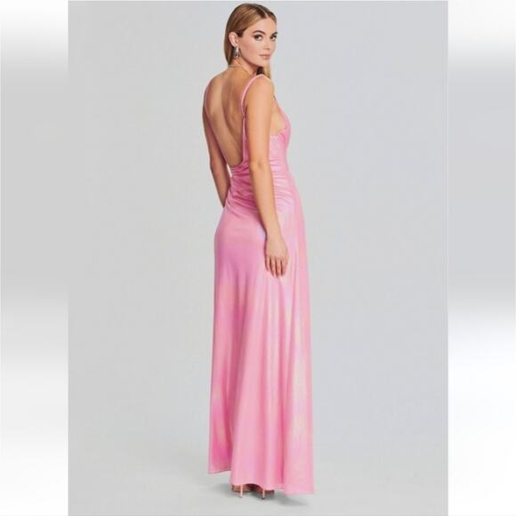 Retrofete Yesi Dress in Flamingo Pink Medium NWT Metallic Maxi Spaghetti Straps - Picture 2 of 14